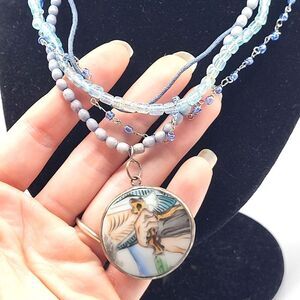 Ceramic Multilayer Pendant Necklace Blue 18in